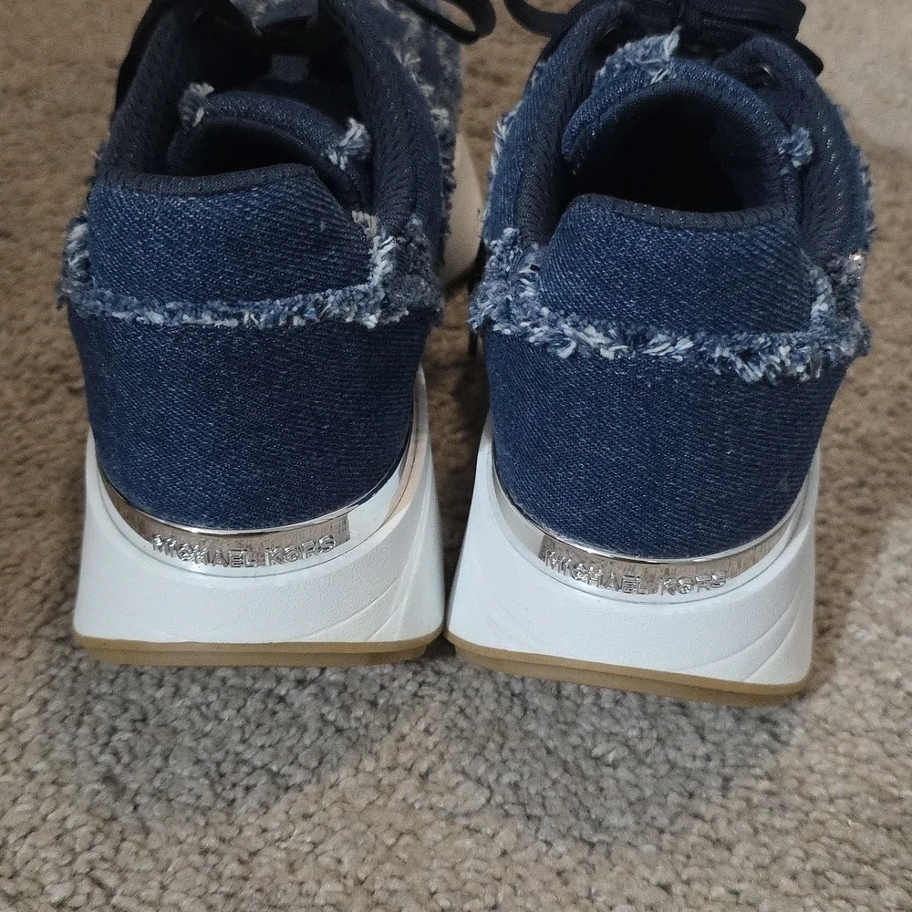 Michael Kors Ari Trainer Frayed Denim Sneakers - Picture 8 of 11